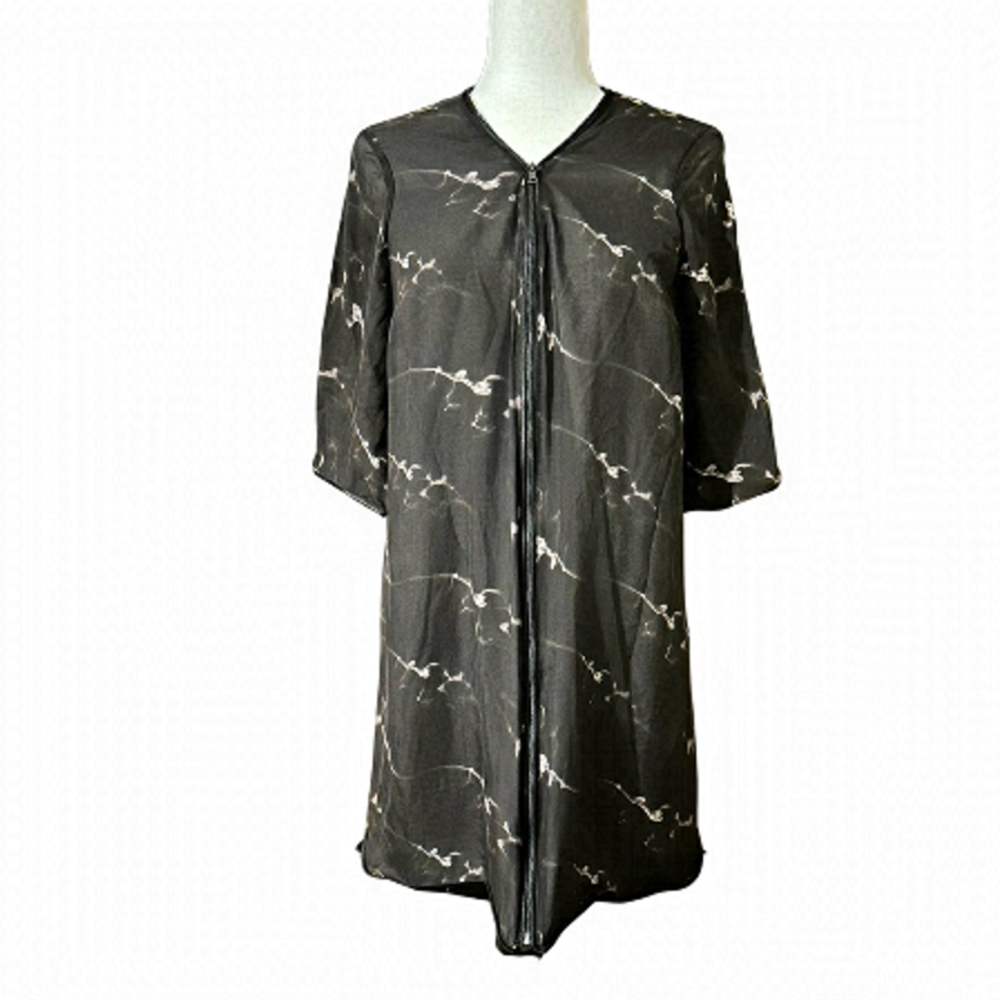 Mackage Size 10 Silk Black Gray White Smoke Pattern Midi Dress
